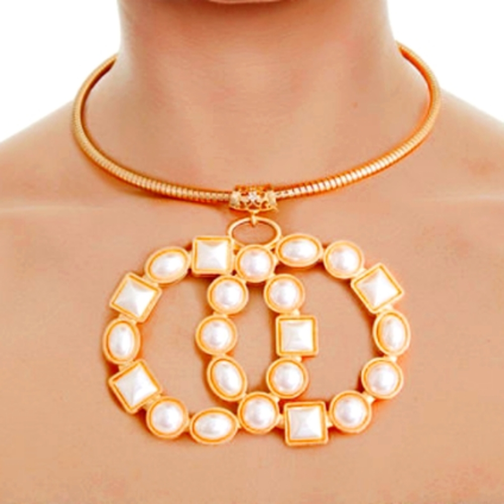 Fabulous 💕 Double Circle C Infinity Pearl Pendant Fashion Necklace